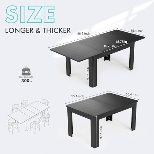 PATIOPERK EXTENDABLE DINING ROOM TABLE PLANK AND BEAM FARMHOUSE - BLAC ...
