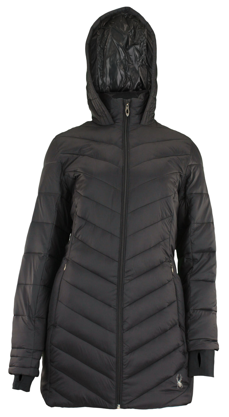 SPYDER WOMEN'S BOUNDLESS LONG PUFFER COAT SMALL BLACK