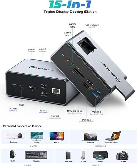 UtechSmart 15 in 1 Triple Monitors USB-C Docking Station UCN3524-2 - G ...