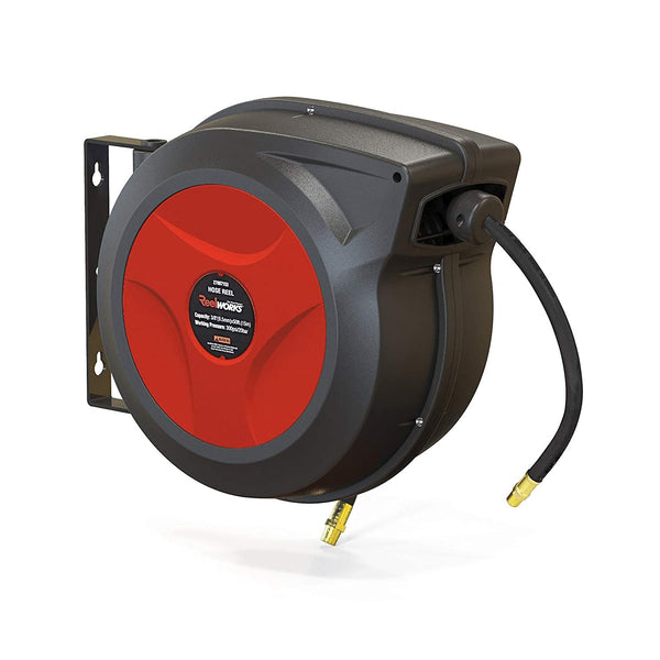 ReelWorks Mountable Retractable Air Hose Reel - 3/8" x  50'FT, 3' Ft Lead-In