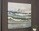 Ashley Praveen Modern Abstract Wall Art Gold Leaf 40 x 40 Blue and White - Brand New