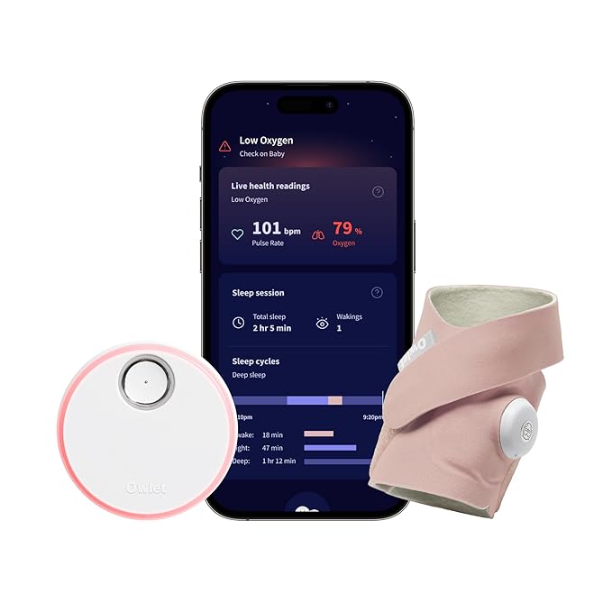 Owlet Dream Sock Smart Monitor Live Heart Rate Oxygen BM06N20MCJ - Dusty Rose Like New