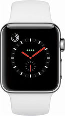 Apple Watch Series 3 GPS + LTE 38mm MQJV2LL/A - Stainless Steel/White Sport Band - Like New