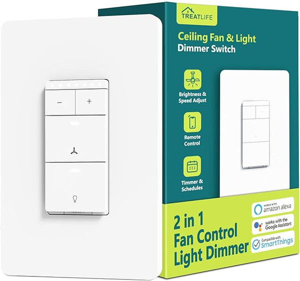 TREATLIFE Smart Ceiling Fan Control and Dimmer Light Switch DS03 - White Like New