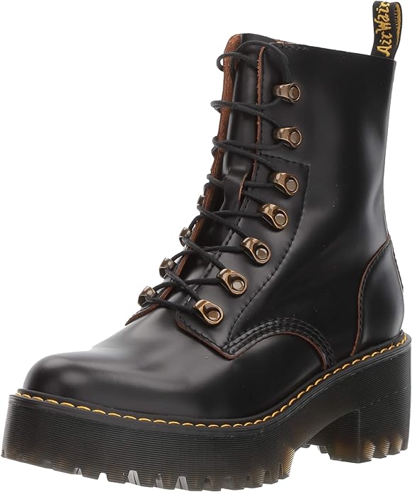 Dr. Martens Women's Leona Leather Heeled Boots Vintage Smooth Black Size 10 New