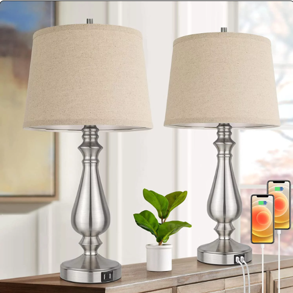 SKYSONIC USB Table Lamps Set of 2 Dimmable Touch Control Bedside T0373-NK-AP-27 Like New