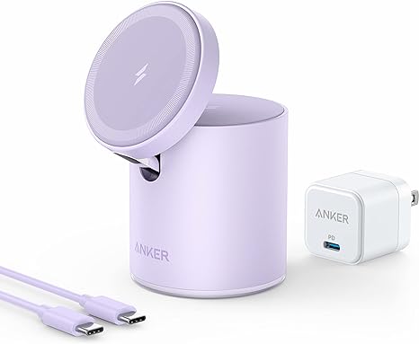 Anker Magnetic 623 MagGo 2in1 Wireless Charging Station 20W A2568 - Lilac Purple Like New