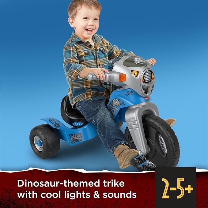 Fisher-Price Jurassic World Velociraptor Dinosaur Tricycle - BLUE AND SILVER Like New