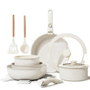 BAZOVA BZ101 CERAMIC NONSTICK COOKWARE SET, 17-PIECES, REMOVABLE HANDLES - WHITE - Like New