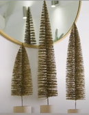 AUGUST & LEO GLITTER BOTTLE BRUSH TREES Set of 3 - GOLD - Brand New