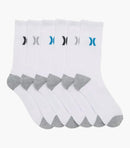 HURLEY MENS CUSHIONED CREW SOCKS 6 PACK - WHITE - Brand New