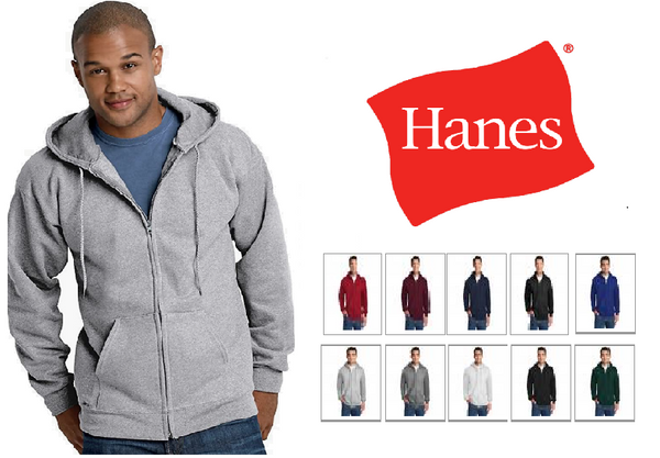 F283 Hanes Ultimate Cotton Full-Zip Fleece Hood New