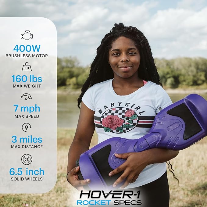 Hover-1 Rocket Electric Hoverboard 6.5” LED Light-Up 160W H1-RCKT - PURPLE Like New