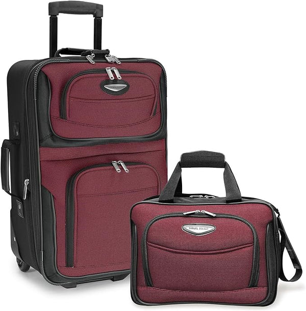 Travel Select Amsterdam Expandable Rolling Upright Luggage 2Piece Set - BURGUNDY Like New