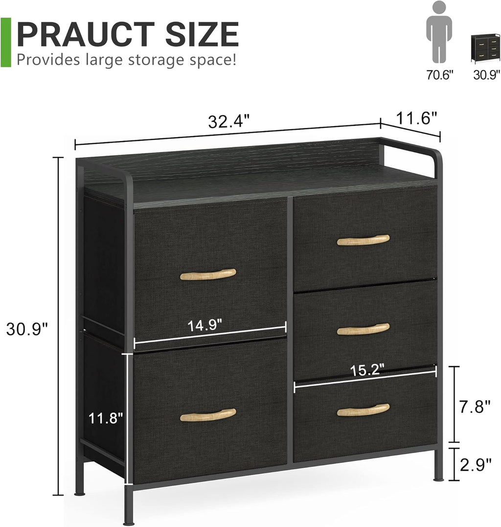 JSUNGO STORAGE DRESSER WITH DRAWERS, PORTABLE DRESSER WITH 5 UNITS