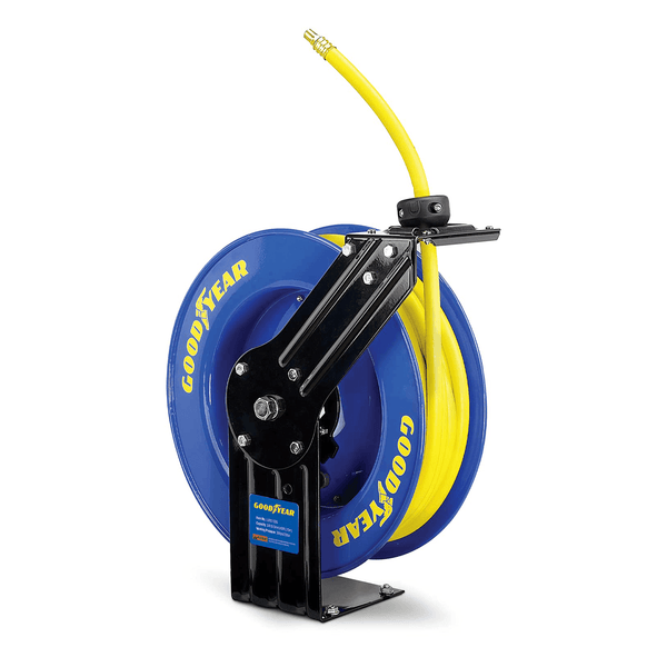 Goodyear Industrial Retractable Air Hose Reel - 3/8" x 50' Ft, 300 PSI Max, 1/4"
