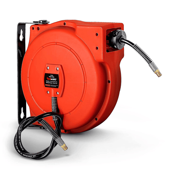 ReelWorks Mountable Retractable Air Hose Reel - 1/4" x 33'FT, 3' Ft Lead-In