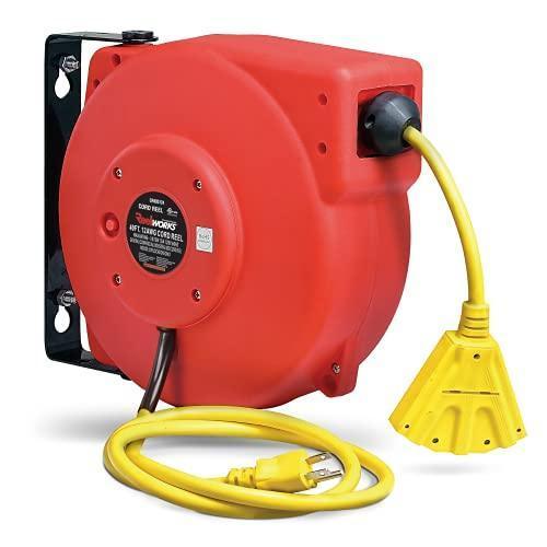 ReelWorks Mountable Retractable Extension Cord Reel - 12AWG x 40' Ft, 3 Grounded
