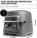 CRUX Smokeless Indoor Grill Digital Air Fryer Oven Combo 17176 - Matte Gray Like New