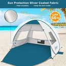 COMMOUDS LARGE POP UP BEACH TENT & UMBRELLA AUTOMATIC SUN SHELTER - SILVER - Like New