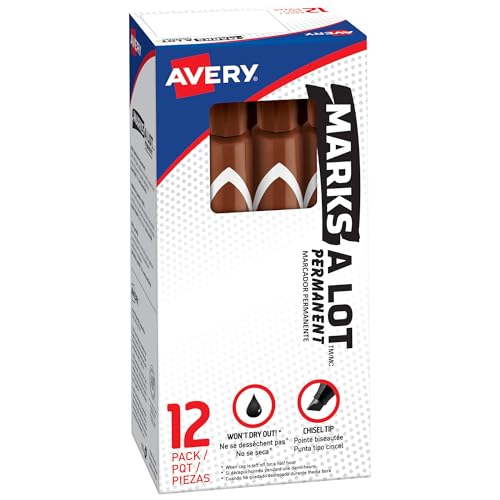 AVERY LARGE DESK-STYLE PERMANENT MARKERS, CHISEL POINT, SIZE 4.76, 12PC - BROWN - Like New