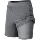 JUMP START MEN'S 2 IN 1 STRETCH GYM RUNNING SHORTS WITH LINER - GRAY - SIZE M - Brand New