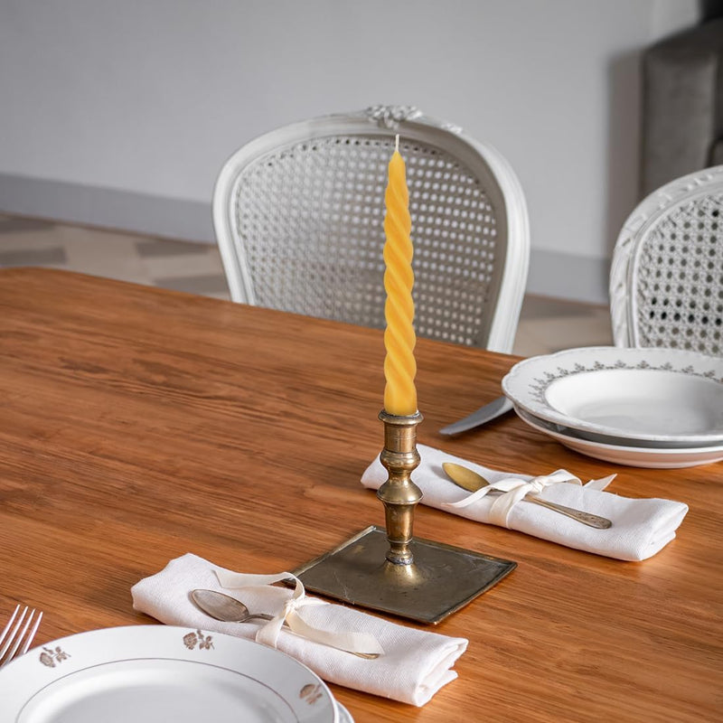 TELOSMA 12 PCS NATURAL BEESWAX SPIRAL TAPER CANDLES - 7.5 INCH TALL - YELLOW - Like New