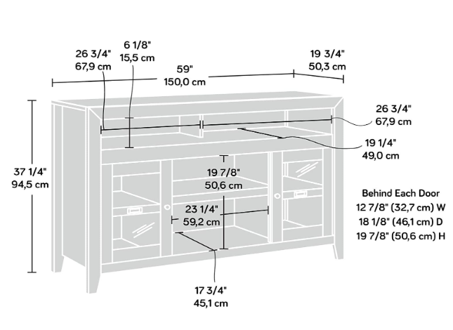 Sauder Dakota Pass Entertainment Credenza For 60" TVs Grand Walnut 421479 Like New