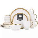 Stone Lain Modern Poreclain 16 Piece Dinnerware Set, Rim Gold And White - Brand New