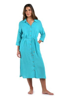 LB5RD50 La Blanca Women's Midi Dress Swimsuit Cover Up, Size L, Teal - Brand New