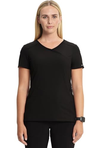INFINITY CHEROKEE NURSE SCRUBS TOP MOCK WRAP WITH 2 POCKETS WOMEN M BLACK - Brand New