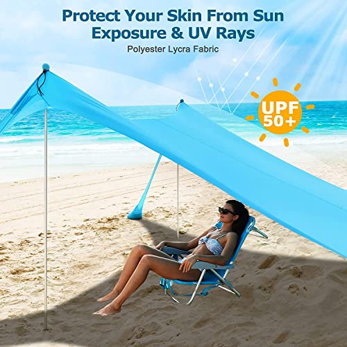 COMMOUDS BEACH TENT CAMPING SUN SHELTER WITH UPF50+ PROTECTION 7 X 7 FT - BLUE - Like New