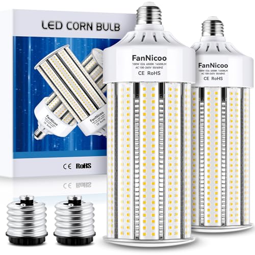 2 Pack 1200W Equivalent 100W LED Corn Bulbs 14500 Lumen 6500K E26/E39 - White - Like New