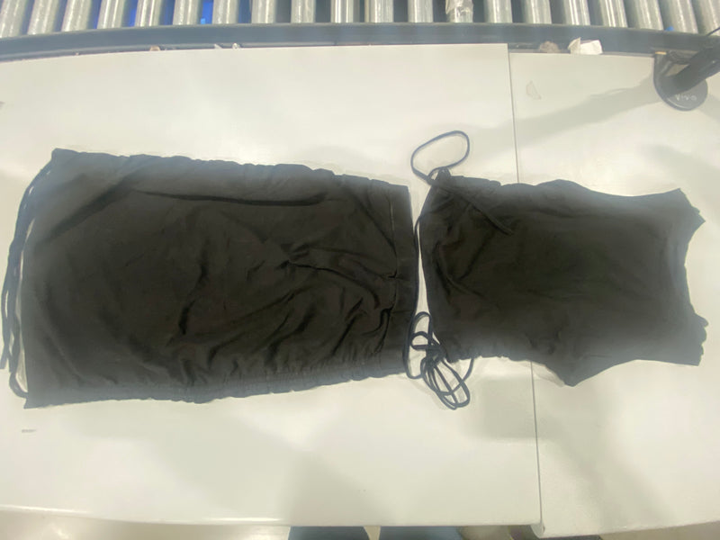 MILUMIA WOMEN DRAWSTRING SIDE CROP TANK TOP,BODYCON MINI SKIRT SET - S - BLACK - Like New