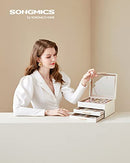 SONGMICS Jewelry Box Glass Lid 3-Layer Organizer 2 Drawers JBC239WT - WHITE/GOLD - Like New