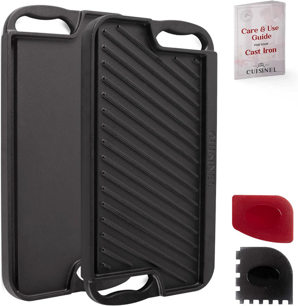 Cuisinel Cast Iron Dual Handle Flat Skillet and Griller Pan - Scratch & Dent