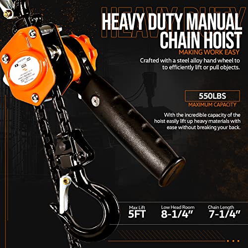 SuperHandy Manual Chain Hoist Come Along 1/4 Ton 550Lbs Capacity 5 Foot - GUT007 Like New