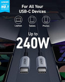 ANKER 765 USB C TO USB C CABLE 240W 6FT NYLON S23+/S23 ULTRA - GRAY - Like New