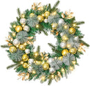 Prelit Christmas Wreath 50LED,24In Gold Silver Christmas Door Wreath B0DBLPJW2X - Brand New