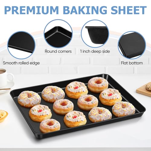 TeamFar Baking Sheet with Rack Set, 16" x 12" x 1" - Black - Like New