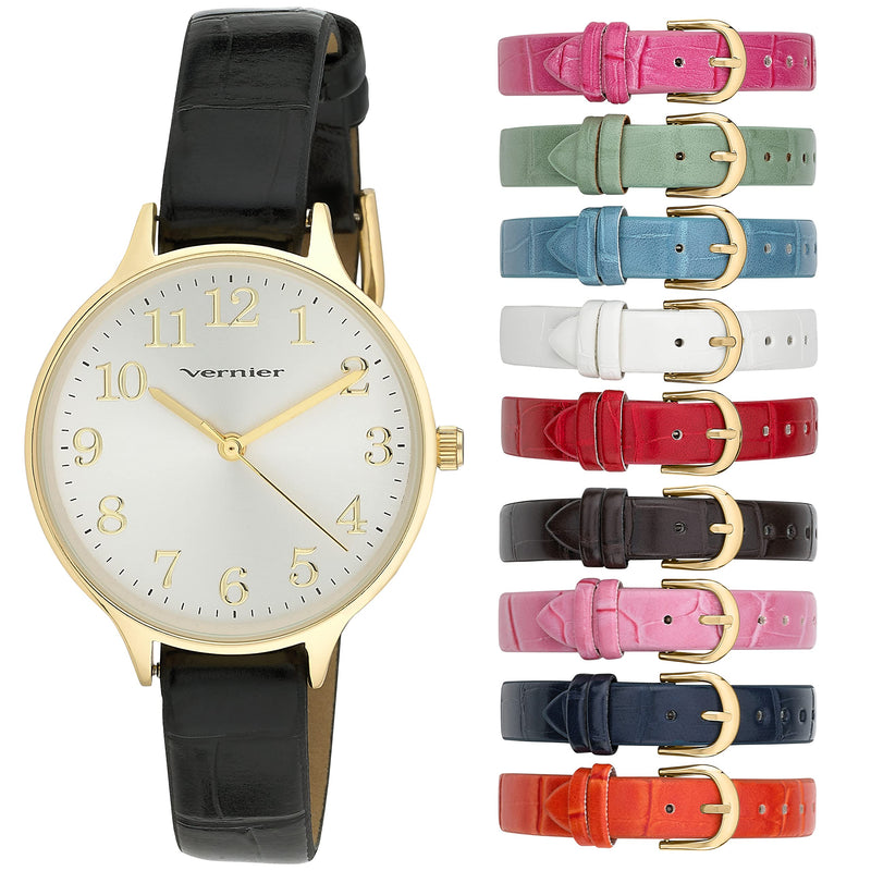 VERNIER WOMEN'S WATCH WITH 10 INTERCHANGEABLE VEGAN STRAPS - GOLD - Like New
