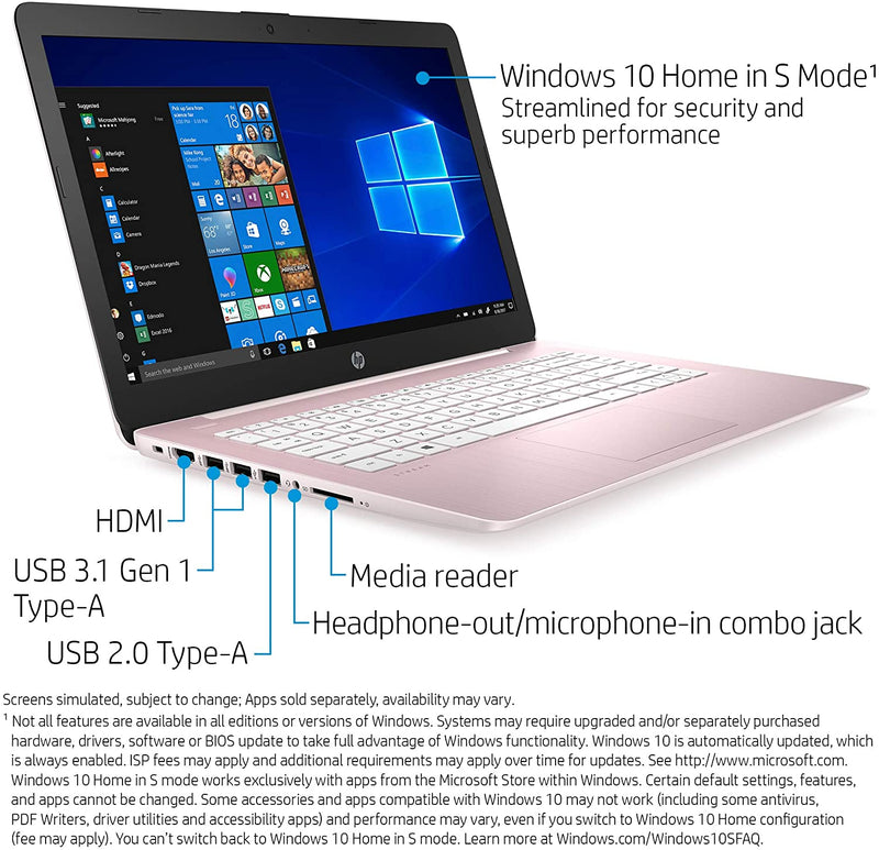 HP Stream Laptop 14" HD A4-9120E 4 32 GB eMMC Rose Pink 14-ds0040nr - Like New