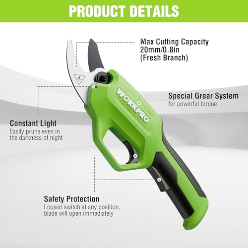 WORKPRO 7.2V ELECTRIC PRUNING SHEARS BATTERY POWERED SCISSORS - GREEN - Like New