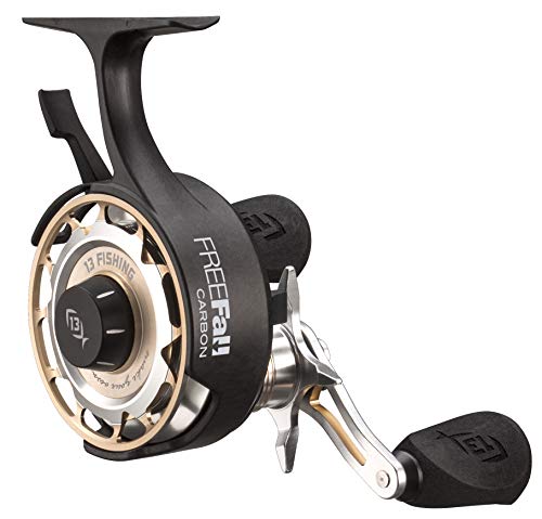 13 FISHING FREEFALL CARBON INLINE ICE FISHING REELS 2.5:1 GEAR RATIO BLACK/GOLD Like New