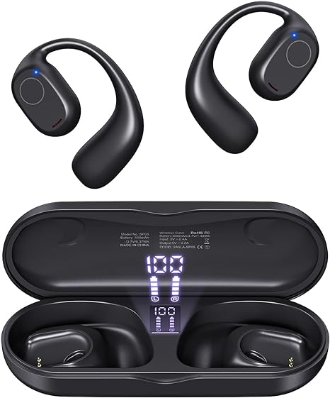 PSIER Open Ear Headphones 5.3 Wireless Sports Digital Display SP05 - Black Like New