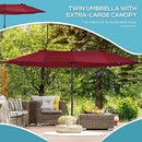 OUTSUNNY EXTRA LARGE 15 FT PATIO UMBRELLA, DOUBLE-SIDED LARGE - WINE RED - Like New