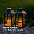 STEADYDOGGIE HANGING 2 LED SOLAR LANTERN CLASSIC GLASS BRONZE JS03102 - 2 Pack - Like New