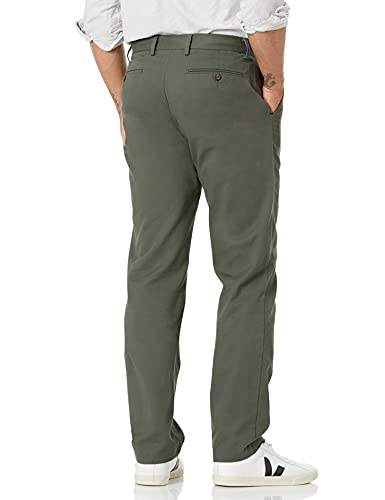 AMAZON ESSENTIALS MEN'S STRAIGHT-FIT WRINKLE-RESISTANT PANT 42W X 28L - OLIVE - Brand New