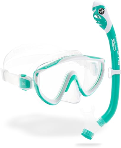 CRESSI TINETTO & IGUANA DRY, KIDS SNORKELING COMBO - AUQA GREEN/WHITE - Like New