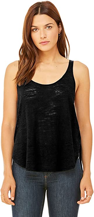 B8802 Bella Canvas Ladies Flowy Side Slit Tank Solid Black Slub S Like New